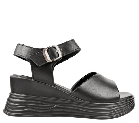 Sandale casual, dama, FORMAZIONE, 8701 negru, piele naturala, platforma